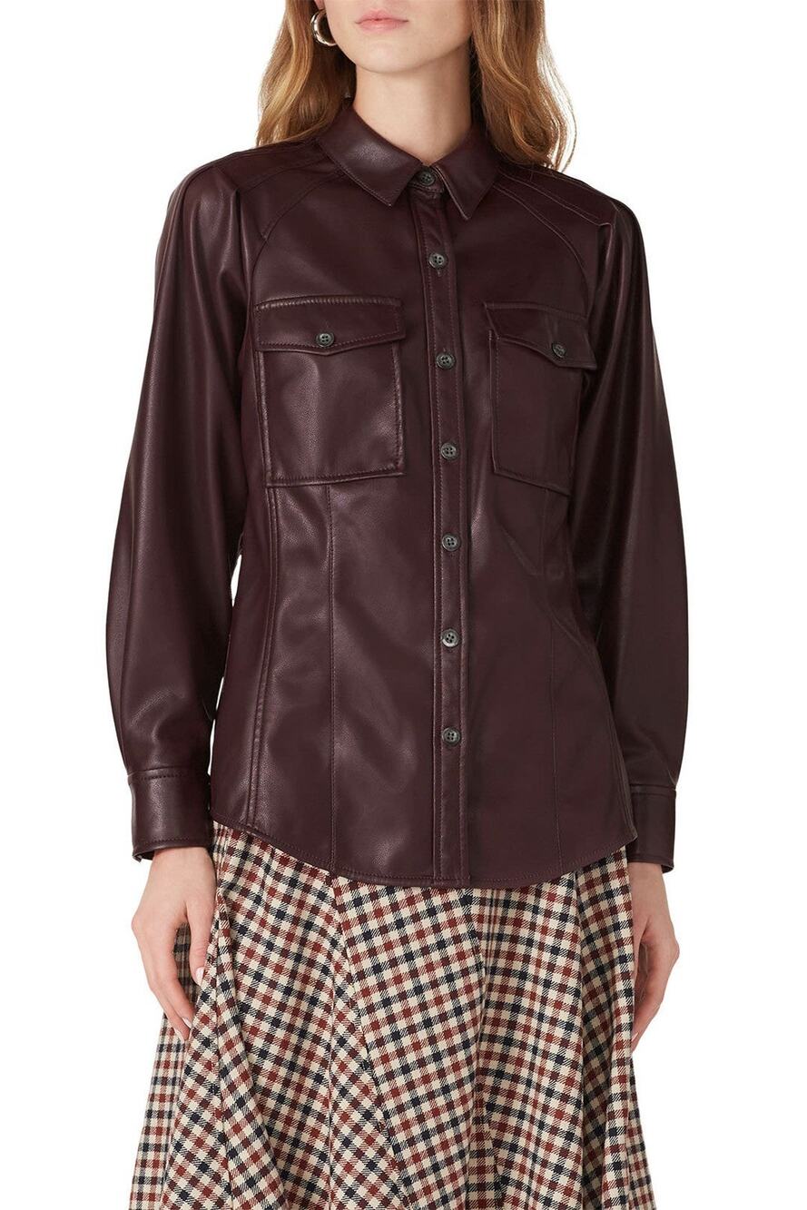 Rebecca Taylor - NYC Faux Leather Button Down - Size Large